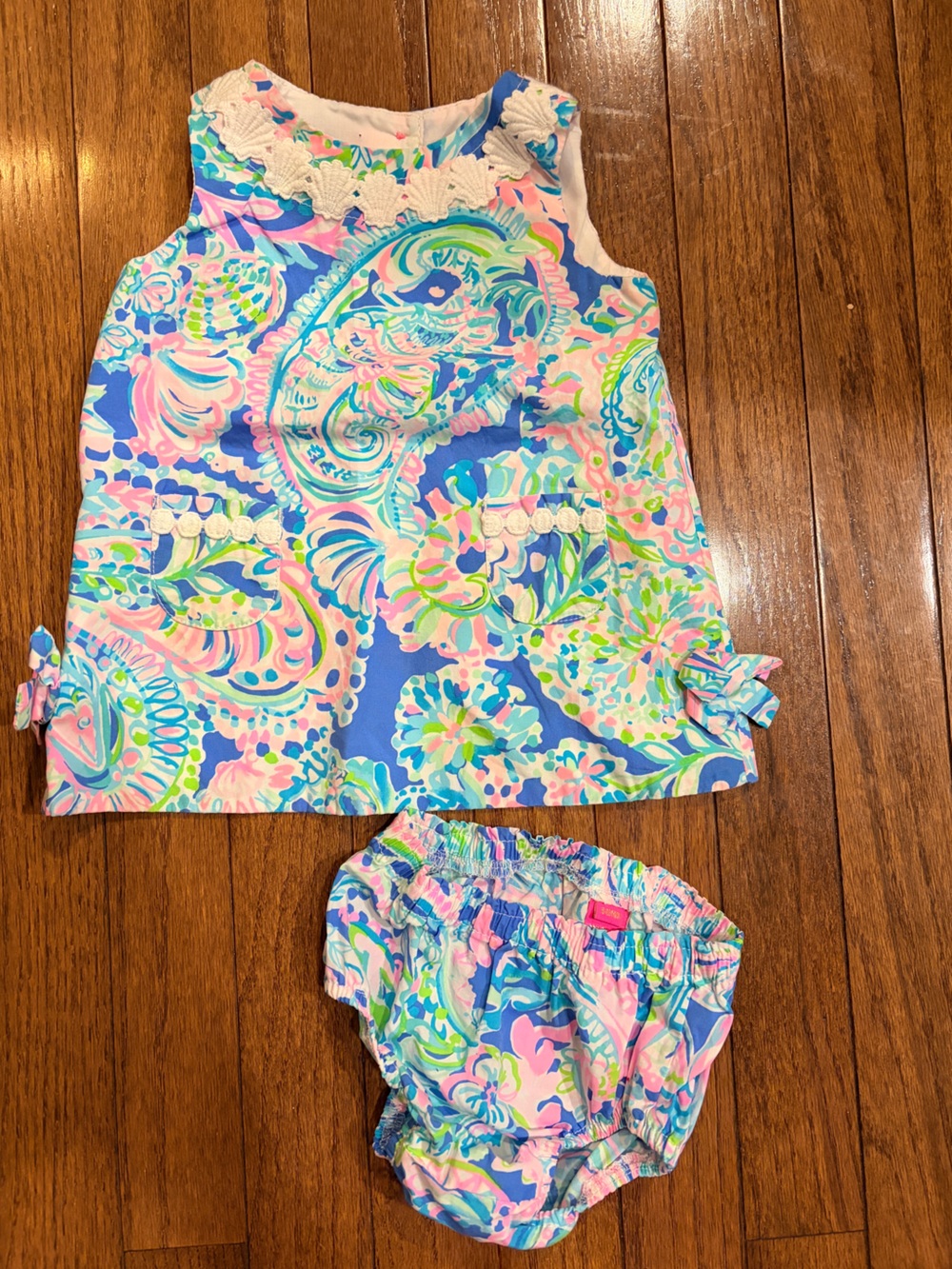 Lilly Pulitzer Baby Shift Dress and Bloomers - Pastel seashell beach print